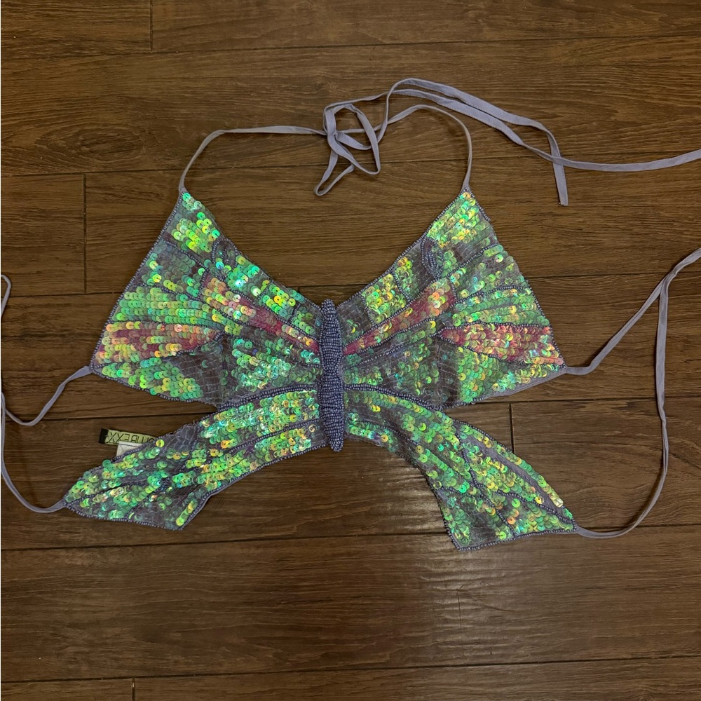 Sequin Butterfly Crop Top